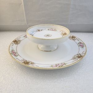 Antique 2 Tiered Floral Moriage Gold Trimmed Serving Candy Trinket Jewelry Dish
